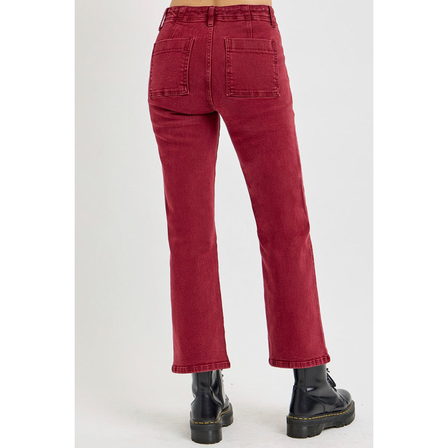 RISEN Full Size High Rise Straight Jeans with Patch Pockets Apparel and Accessories