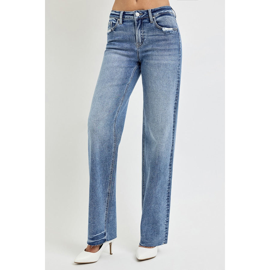 RISEN Full Size High Rise Straight Leg Jeans with Pockets Apparel and Accessories