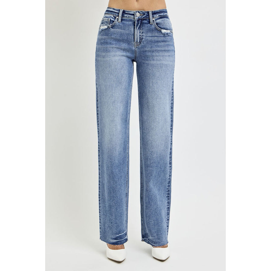 RISEN Full Size High Rise Straight Leg Jeans with Pockets Apparel and Accessories