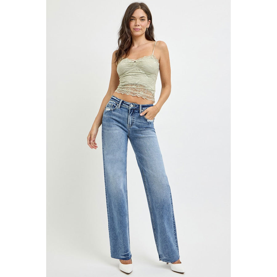 RISEN Full Size High Rise Straight Leg Jeans with Pockets Apparel and Accessories