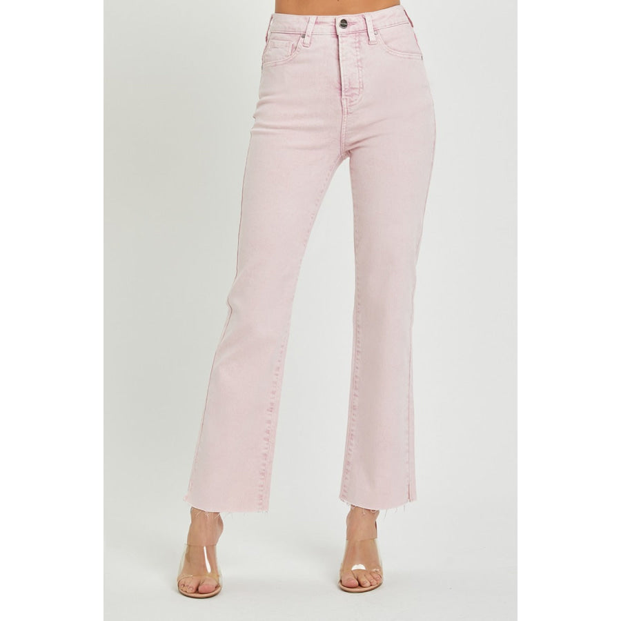 RISEN Full Size High Rise Tummy Control Straight Jeans Acid Pink / 0(24) Apparel and Accessories