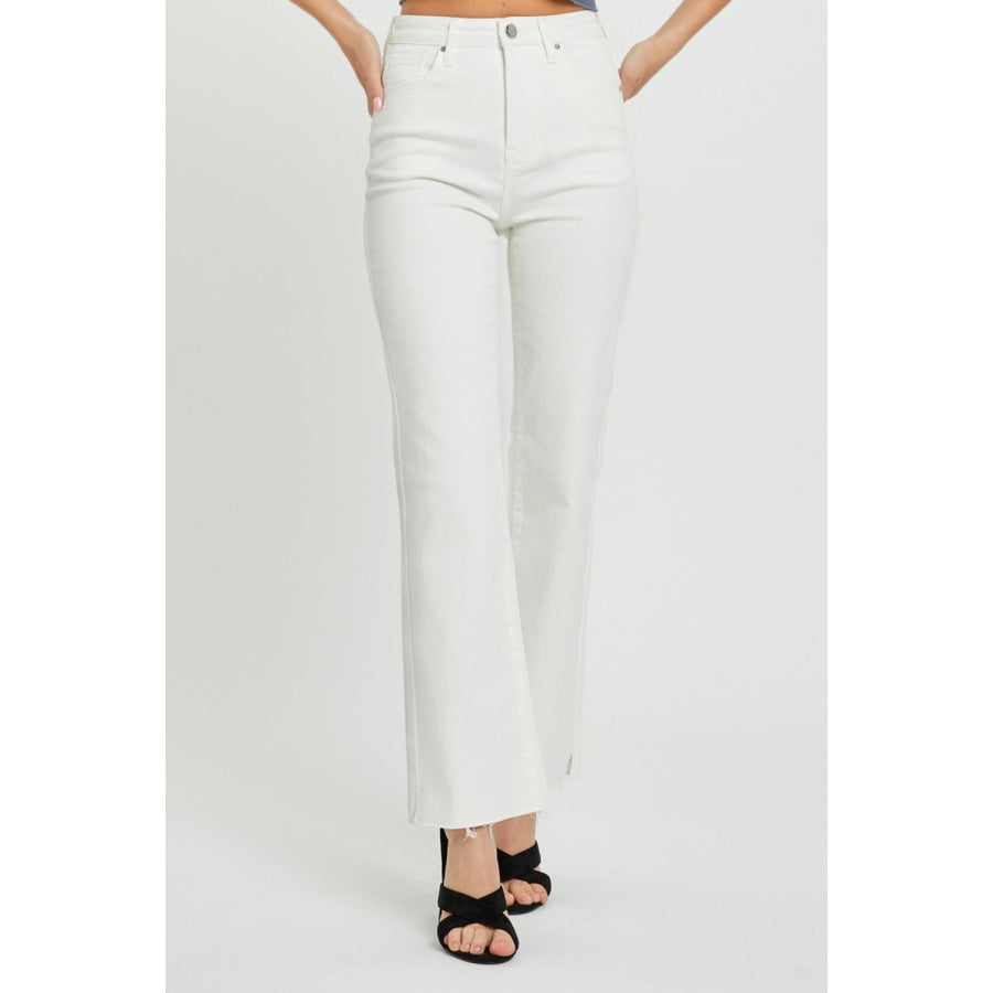 RISEN Full Size High Rise Tummy Control Straight Jeans White / 0(24) Apparel and Accessories