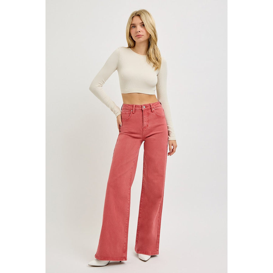 RISEN Full Size High Rise Tummy Control Wide Leg Jeans Apparel and Accessories