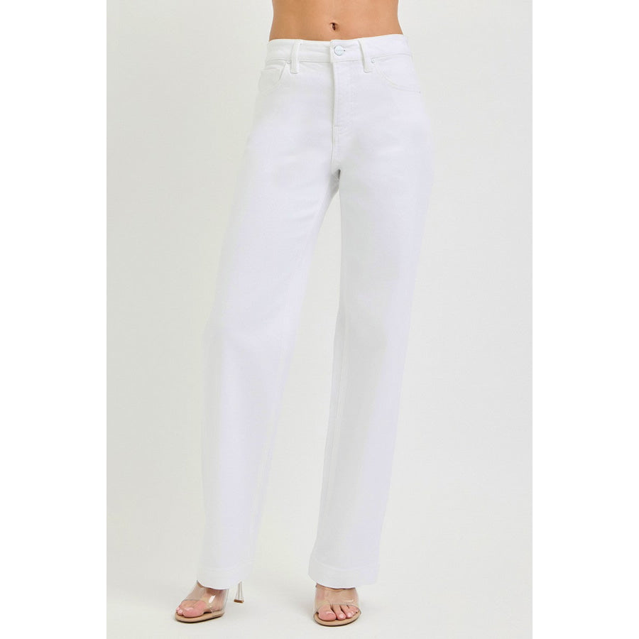 RISEN Full Size High Rise Wide Baggy Pants Plus Size WHITE / Apparel and Accessories