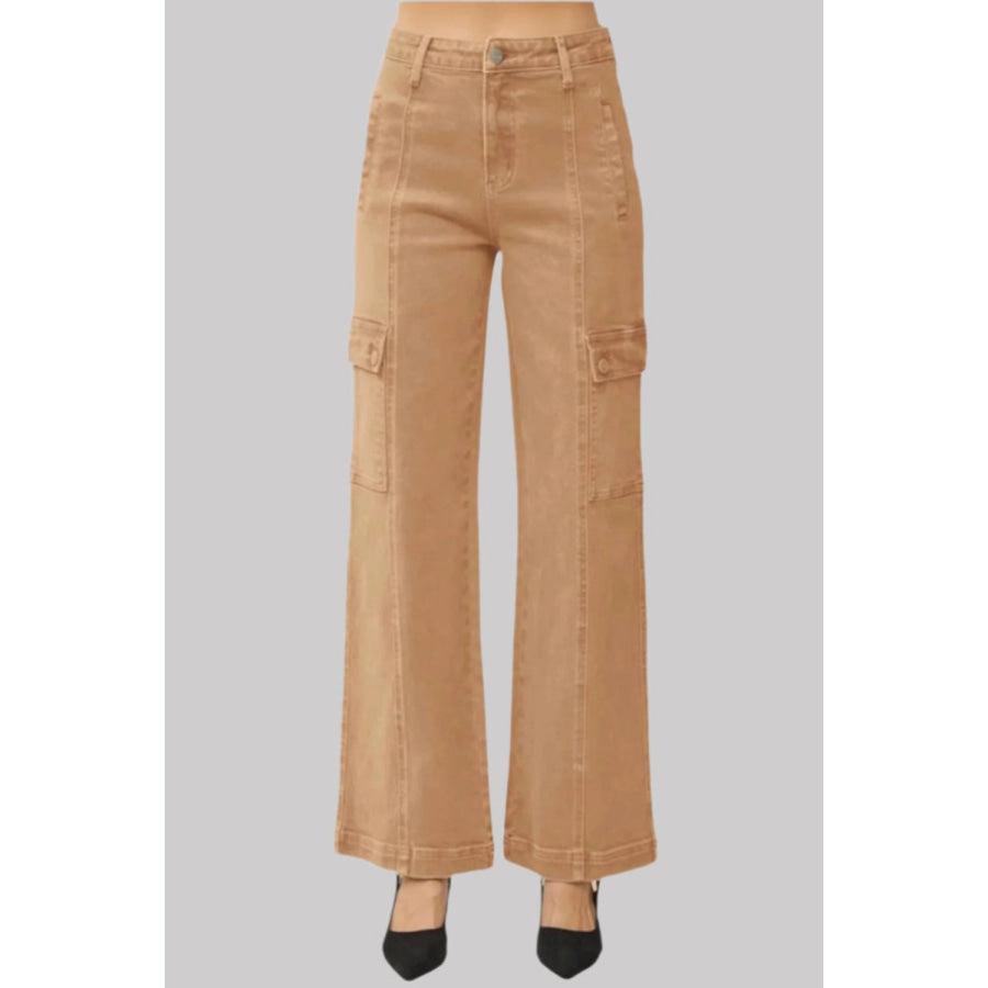 RISEN Full Size High Rise Wide Leg Cargo Jeans Apparel and Accessories