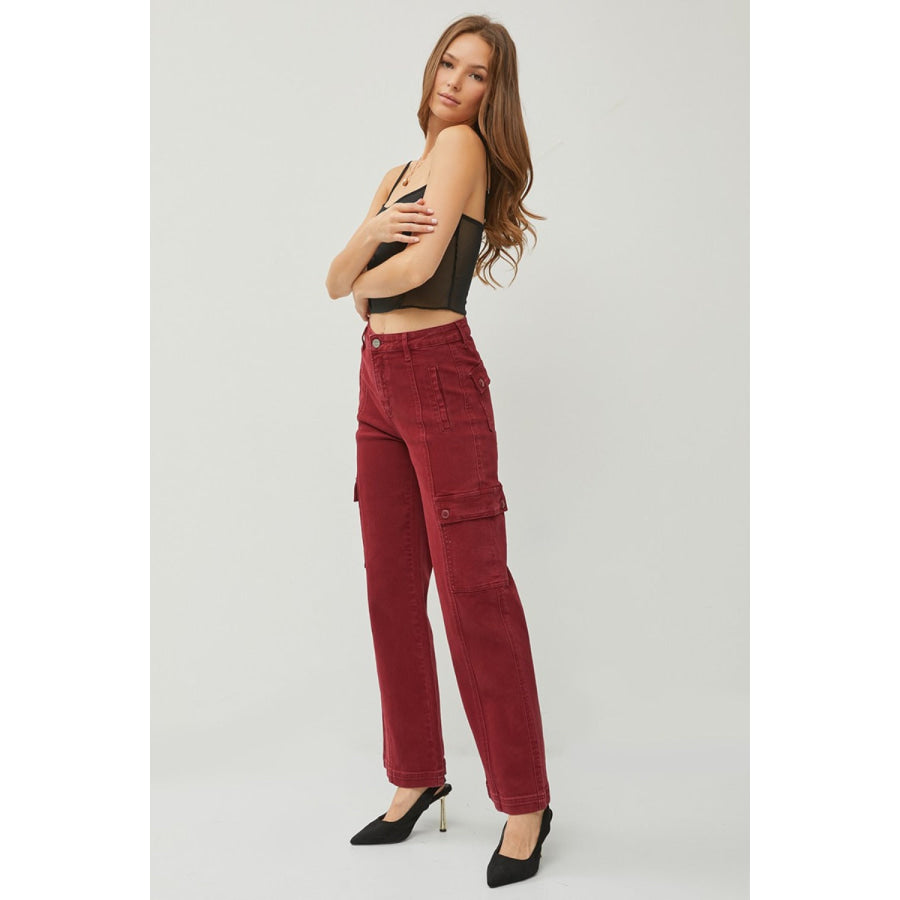 RISEN Full Size High Rise Wide Leg Cargo Jeans Apparel and Accessories