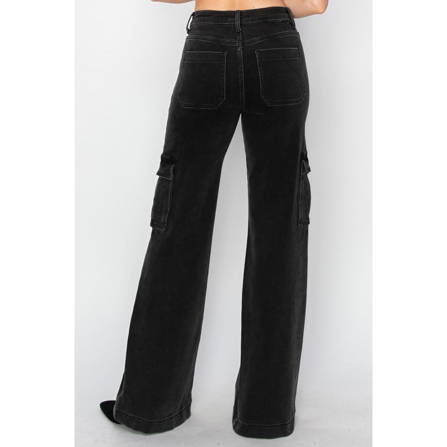 Risen Full Size High Rise Wide Leg Cargo Jeans Black / 0(24) Apparel and Accessories