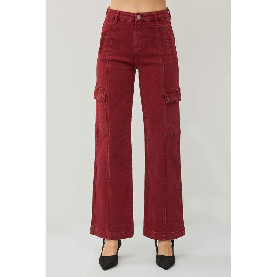 RISEN Full Size High Rise Wide Leg Cargo Jeans Apparel and Accessories