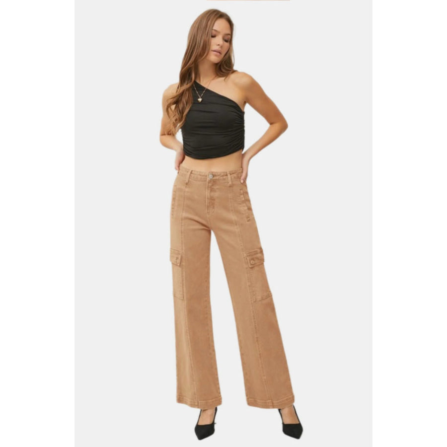 RISEN Full Size High Rise Wide Leg Cargo Jeans Apparel and Accessories