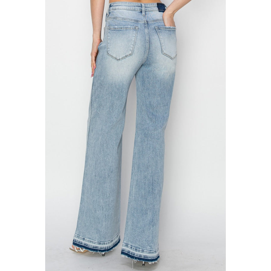 Risen Full Size High Rise Wide Leg Jeans Light / 0(24) Apparel and Accessories