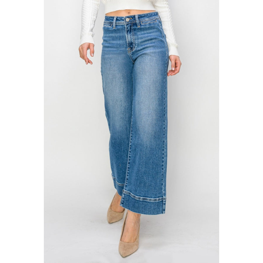 Risen Full Size High Rise Wide Leg Jeans Apparel and Accessories