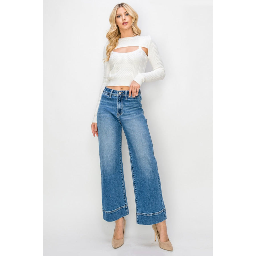 Risen Full Size High Rise Wide Leg Jeans Apparel and Accessories