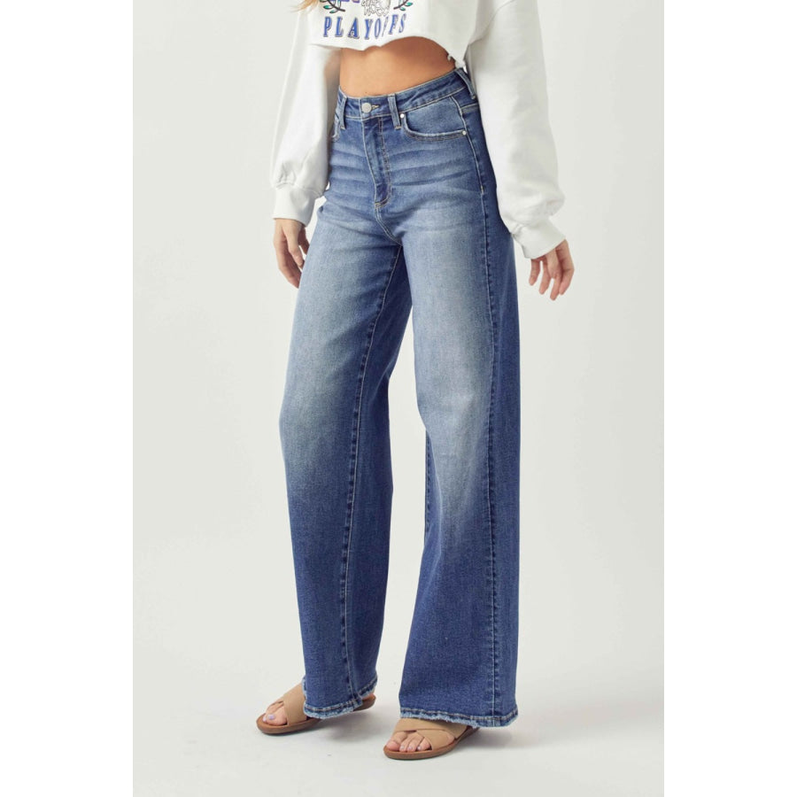 Risen Full Size High Rise Wide Leg Jeans Apparel and Accessories