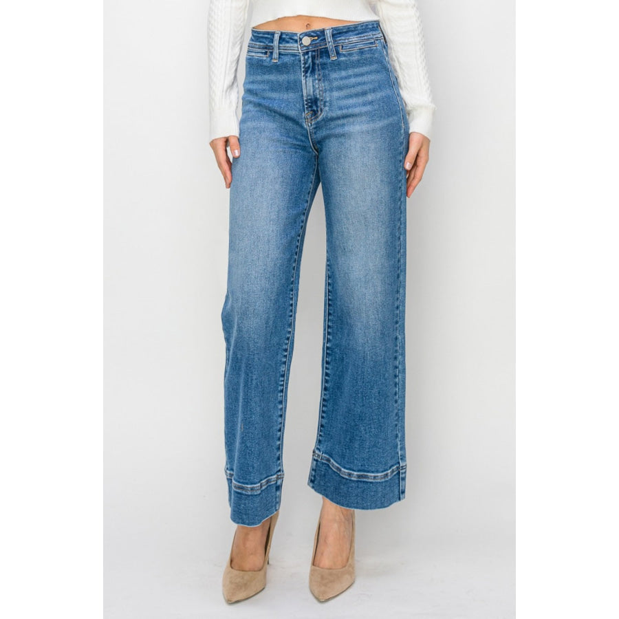 Risen Full Size High Rise Wide Leg Jeans Apparel and Accessories