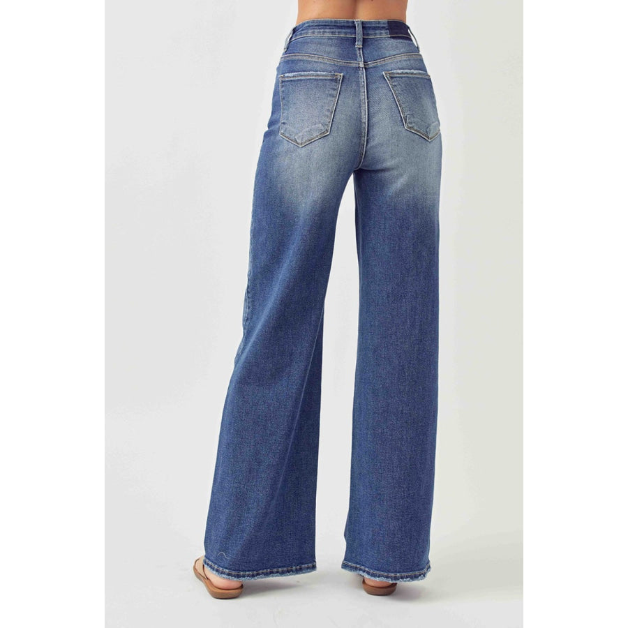 Risen Full Size High Rise Wide Leg Jeans Apparel and Accessories