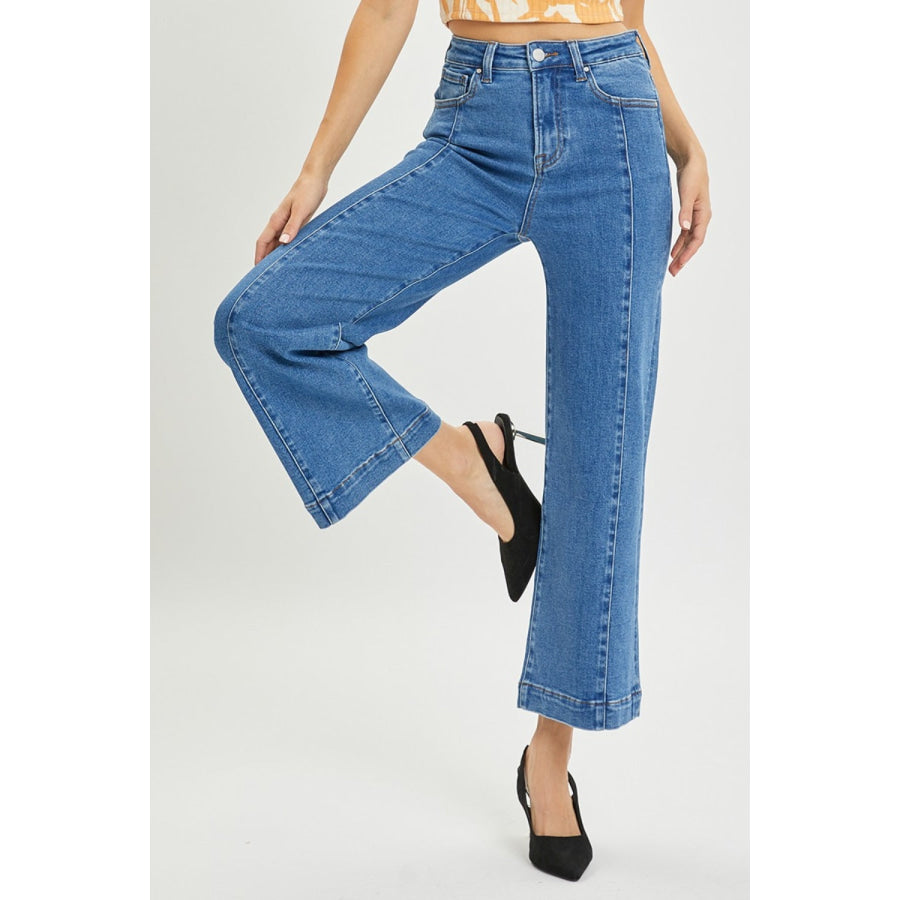 Risen Full Size High Rise Wide Leg Jeans Solid Medium / 0(24) Apparel and Accessories