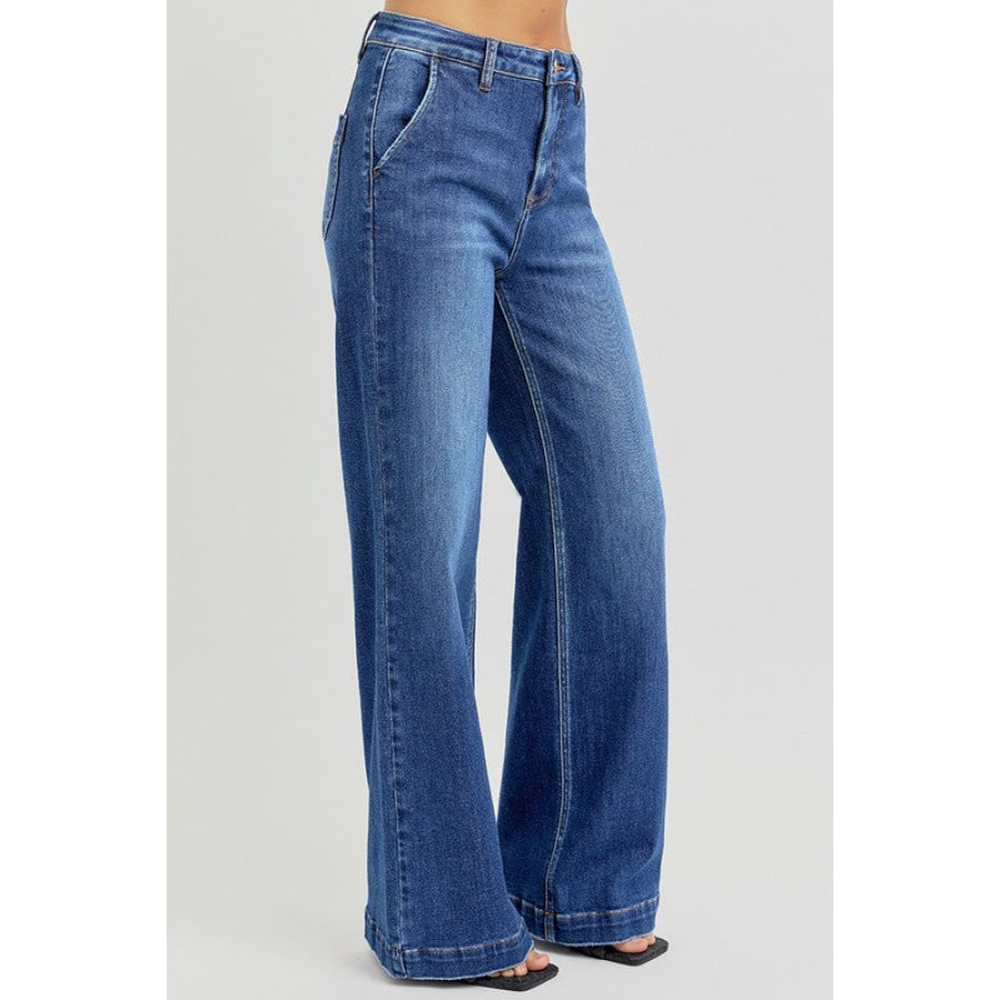 RISEN Full Size High Rise Wide Leg Jeans with Slanted Pockets Apparel and Accessories