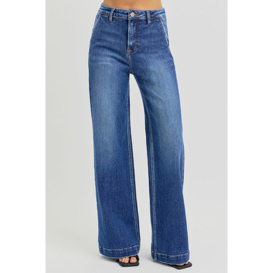 RISEN Full Size High Rise Wide Leg Jeans with Slanted Pockets Apparel and Accessories