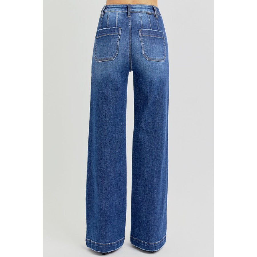 RISEN Full Size High Rise Wide Leg Jeans with Slanted Pockets Apparel and Accessories