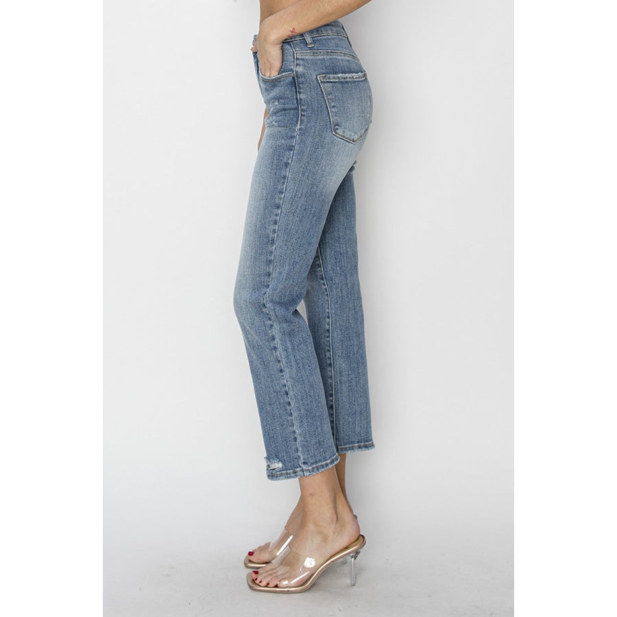 RISEN Full Size High Waist Distressed Cropped Jeans Apparel and Accessories