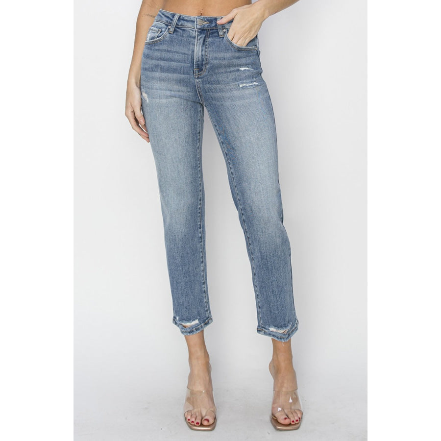 RISEN Full Size High Waist Distressed Cropped Jeans Apparel and Accessories