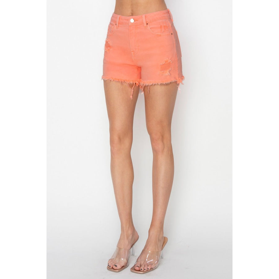 RISEN Full Size High Waist Ripped Denim Shorts Apparel and Accessories