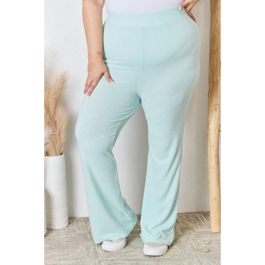 RISEN Full Size High Waist Ultra Soft Knit Flare Pants Apparel and Accessories