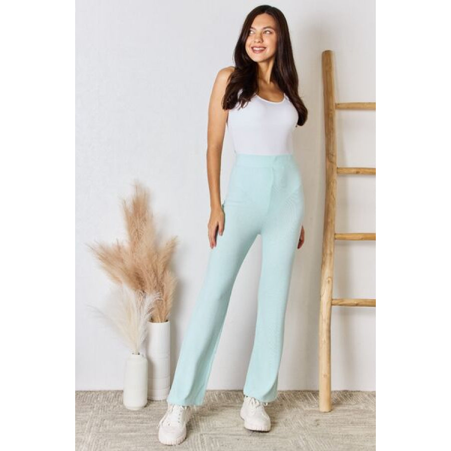 RISEN Full Size High Waist Ultra Soft Knit Flare Pants Apparel and Accessories