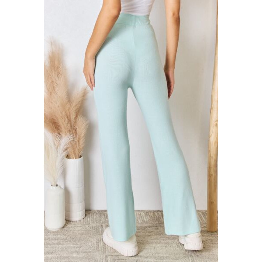 RISEN Full Size High Waist Ultra Soft Knit Flare Pants Mint / S Apparel and Accessories