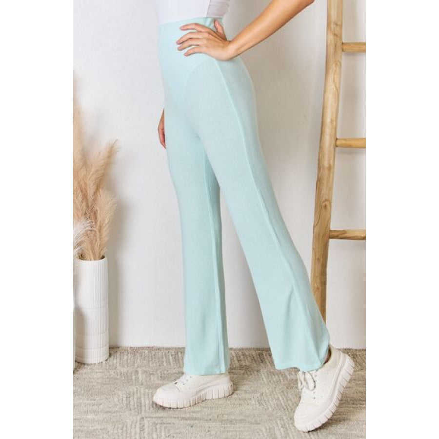 RISEN Full Size High Waist Ultra Soft Knit Flare Pants Apparel and Accessories