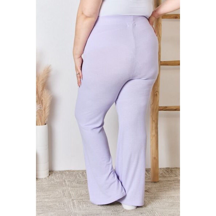 RISEN Full Size High Waist Ultra Soft Knit Flare Pants Apparel and Accessories