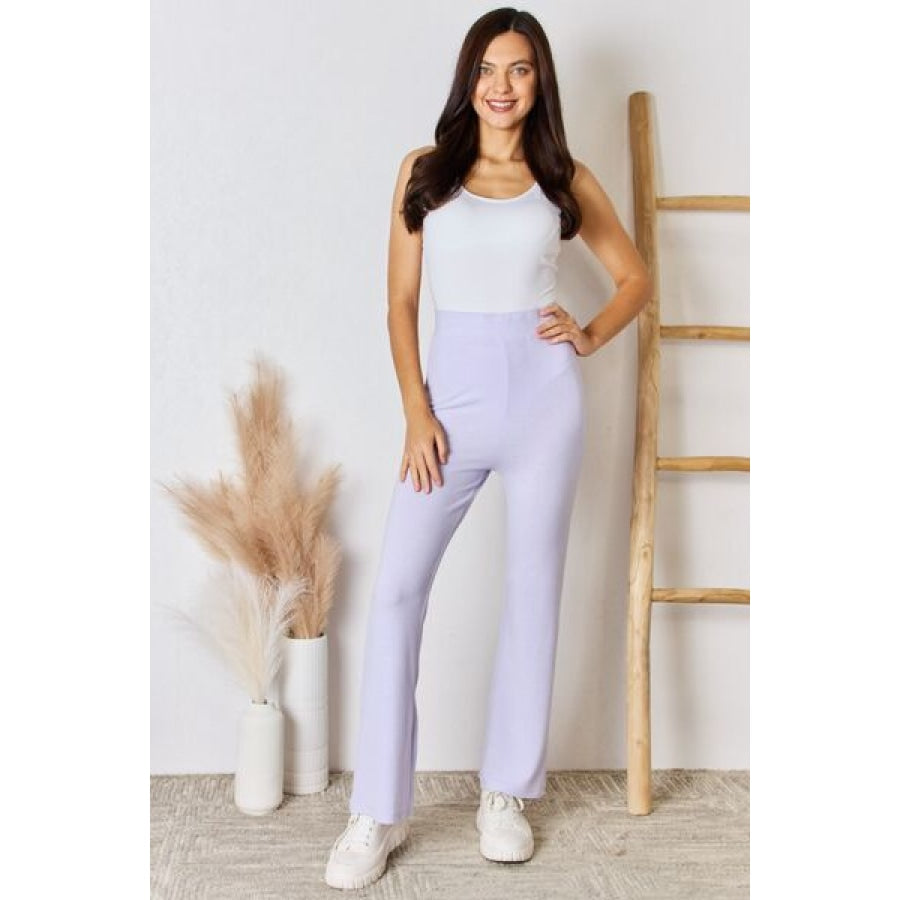 RISEN Full Size High Waist Ultra Soft Knit Flare Pants Apparel and Accessories