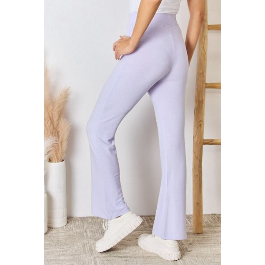 RISEN Full Size High Waist Ultra Soft Knit Flare Pants