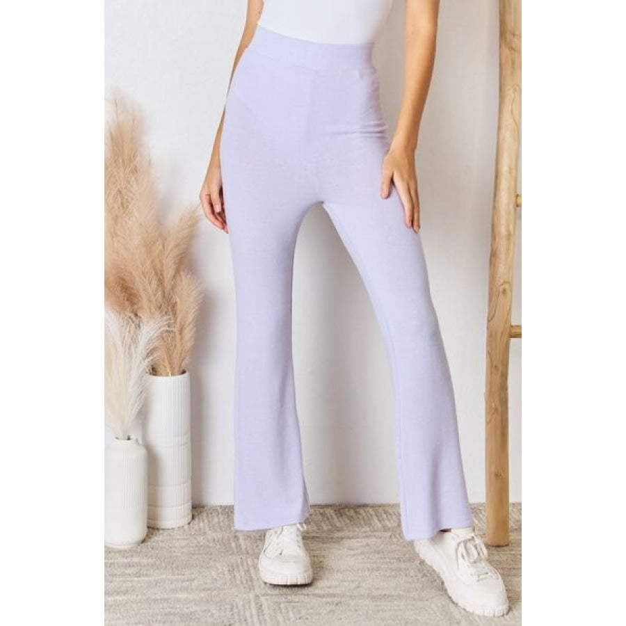 RISEN Full Size High Waist Ultra Soft Knit Flare Pants Lavender / S Apparel and Accessories