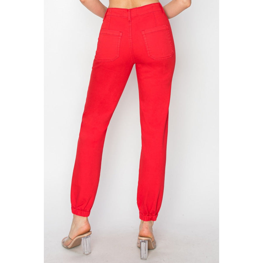 RISEN Full Size High Waisted Jogger Jeans Scarlet / 0(24) Apparel and Accessories