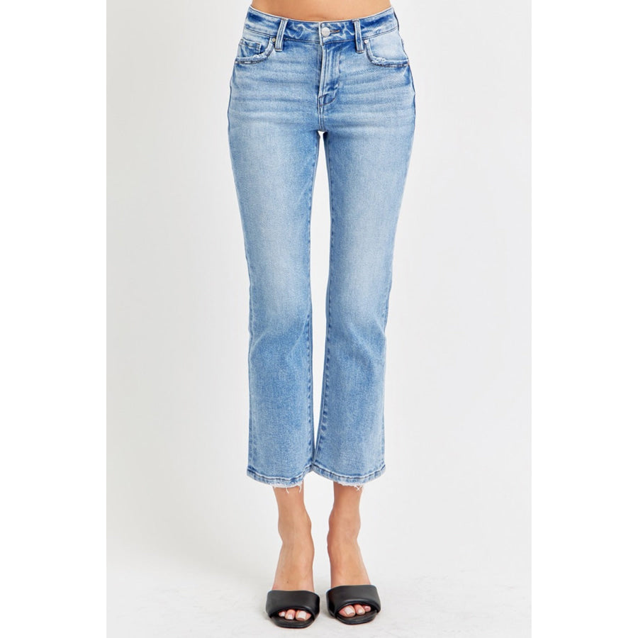 RISEN Full Size Low Rise Crop Slim Straight Jeans Apparel and Accessories