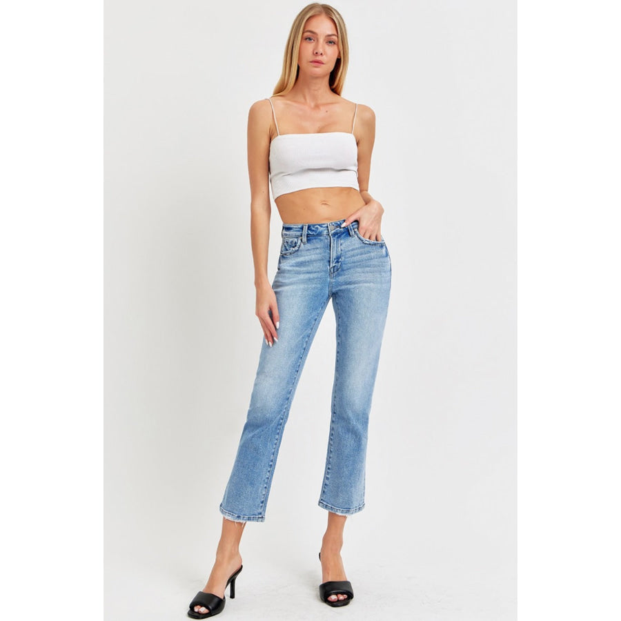 RISEN Full Size Low Rise Crop Slim Straight Jeans Apparel and Accessories