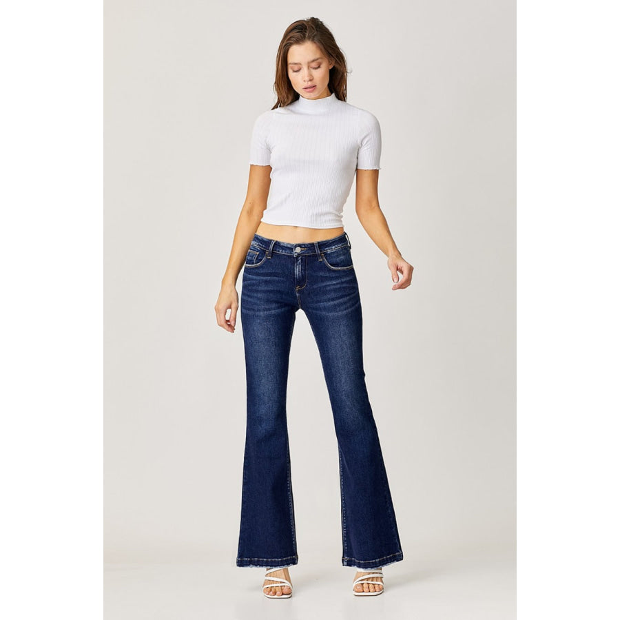 RISEN Full Size Low Rise Flare Jeans Apparel and Accessories