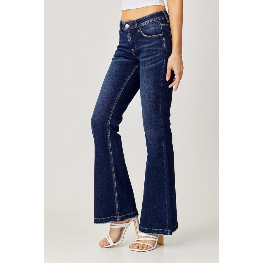 RISEN Full Size Low Rise Flare Jeans Apparel and Accessories