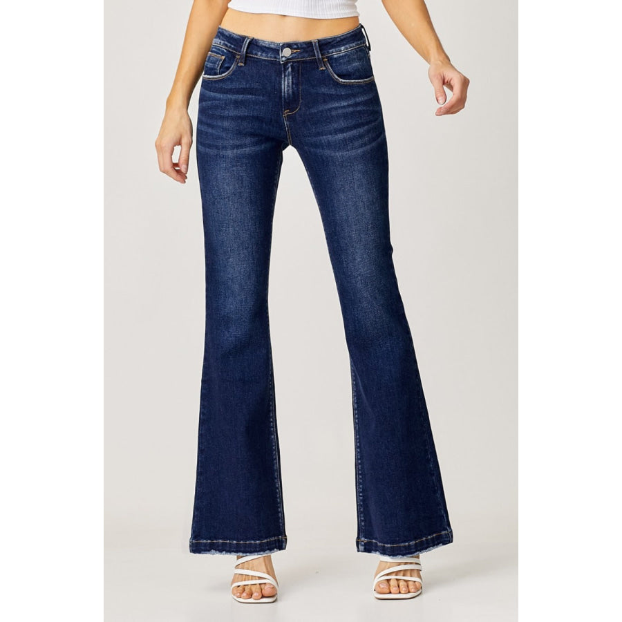 RISEN Full Size Low Rise Flare Jeans Apparel and Accessories