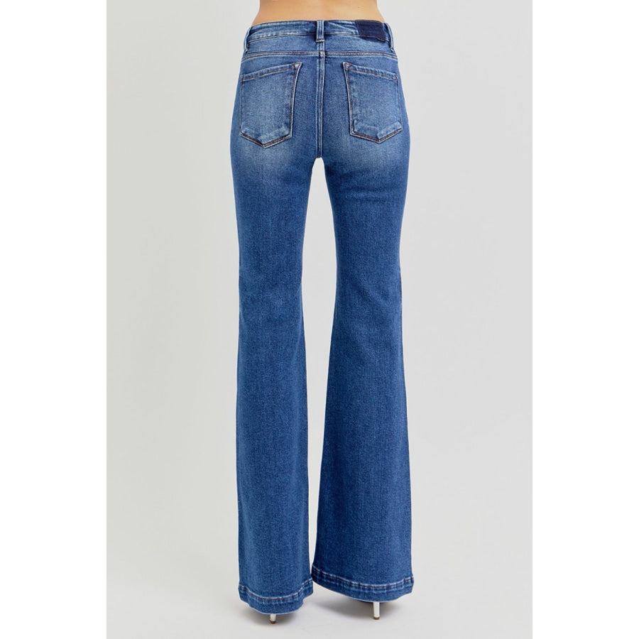 RISEN Full Size Low Rise Flare Jeans with Pockets Apparel and Accessories