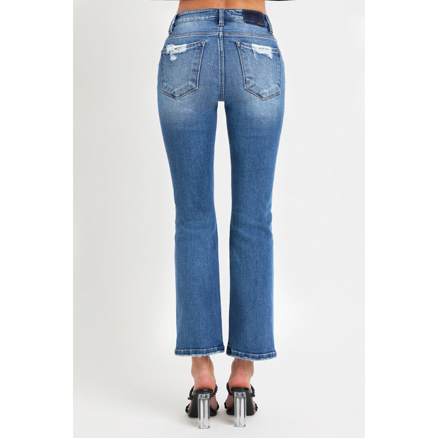 RISEN Full Size Mid Rise Ankle Straight Jeans with Pockets Apparel and Accessories