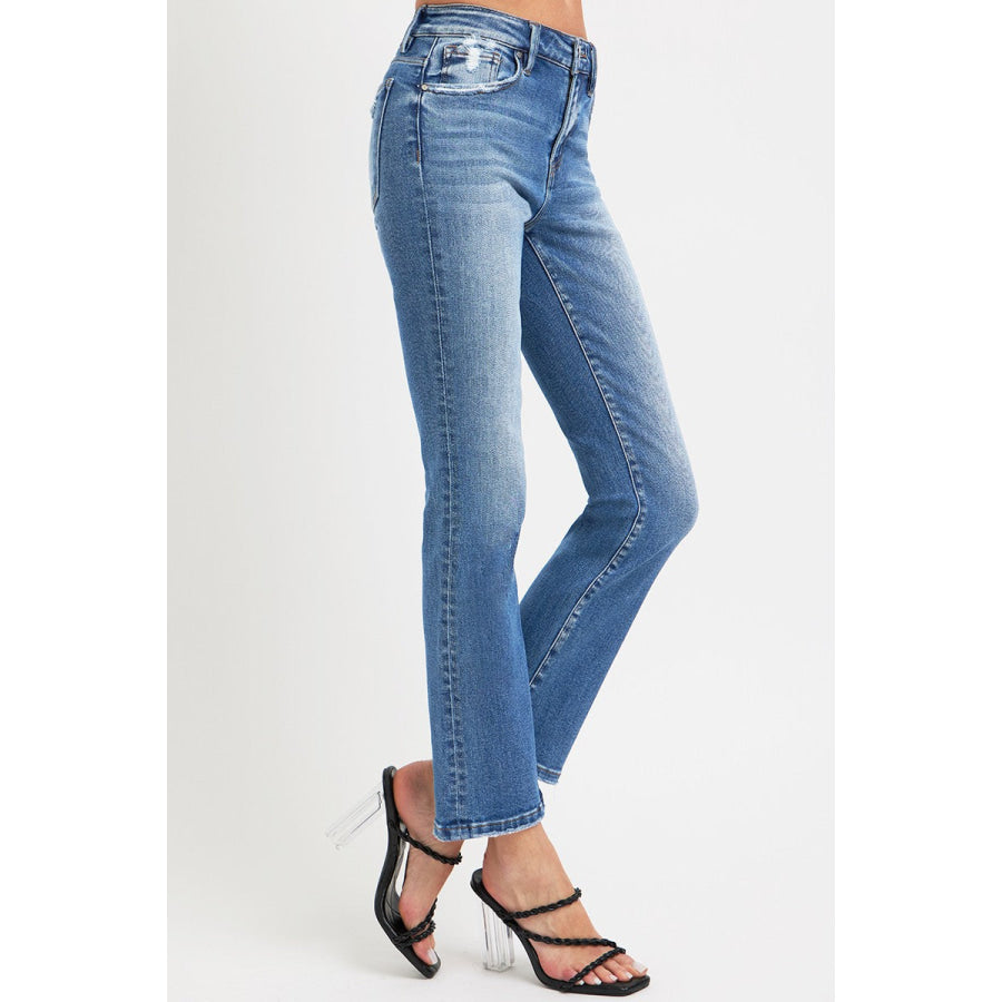 RISEN Full Size Mid Rise Ankle Straight Jeans with Pockets Apparel and Accessories