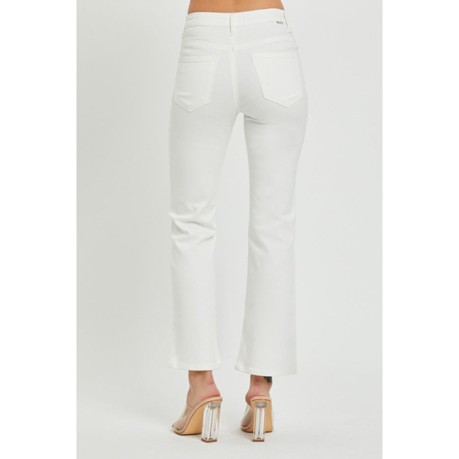 RISEN Full Size Mid Rise Bootcut Jeans with Pockets White / 0(24) Apparel and Accessories