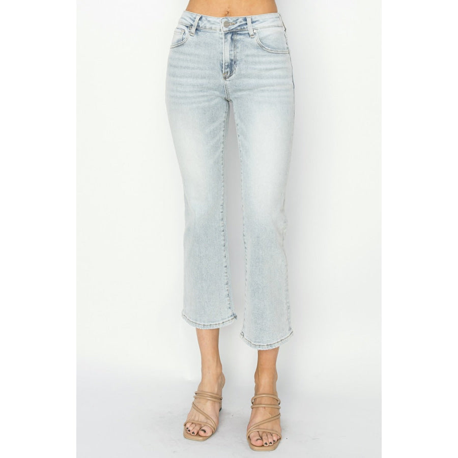 RISEN Full Size Mid Rise Cropped Flare Jeans Apparel and Accessories