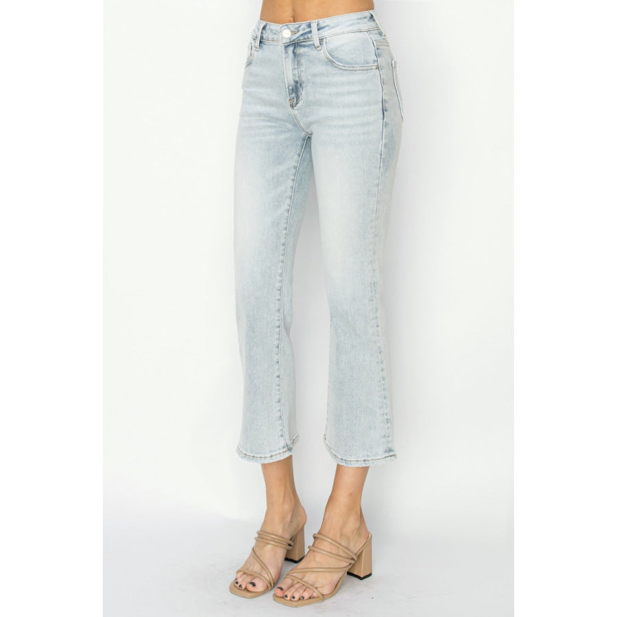 RISEN Full Size Mid Rise Cropped Flare Jeans Apparel and Accessories