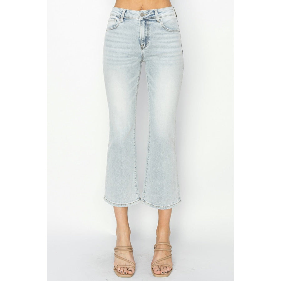 RISEN Full Size Mid Rise Cropped Flare Jeans Apparel and Accessories