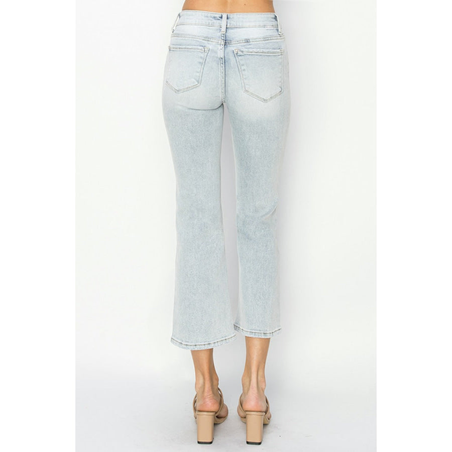 RISEN Full Size Mid Rise Cropped Flare Jeans Apparel and Accessories