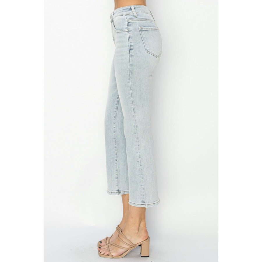 RISEN Full Size Mid Rise Cropped Flare Jeans Apparel and Accessories