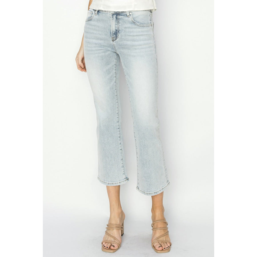 RISEN Full Size Mid Rise Cropped Flare Jeans Light / 0(24) Apparel and Accessories